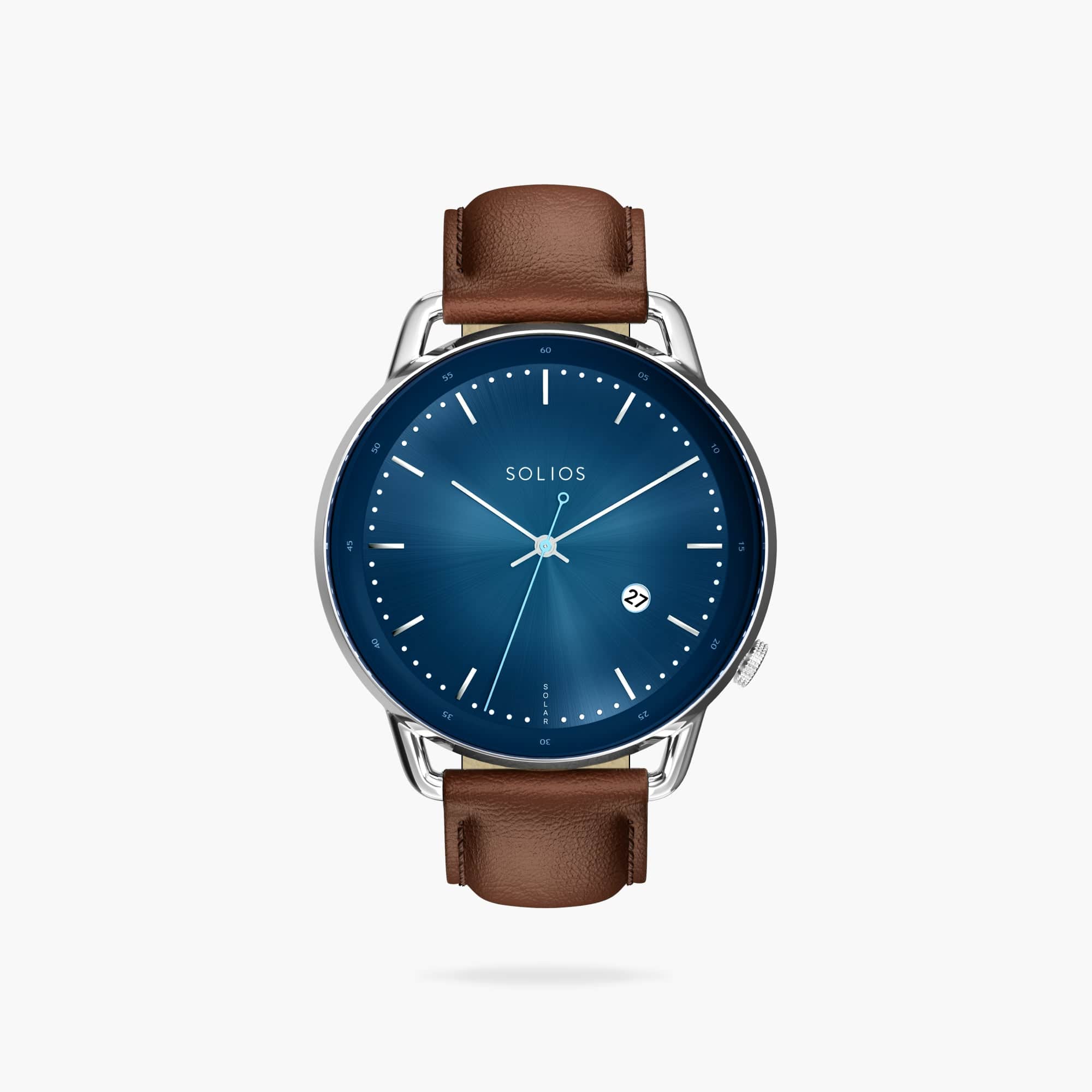 The Solar Curve | Blue Dial - Silver Case | Brown Vegan Leather