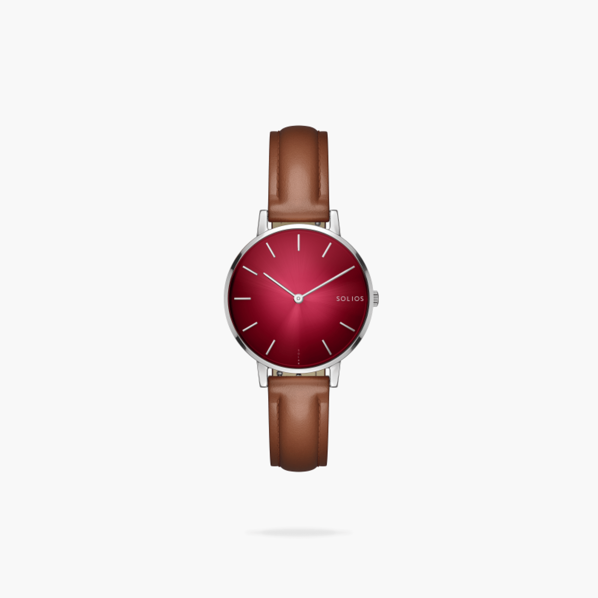 The Solar Mini | Red Dial - Silver Case | Brown Vegan Leather