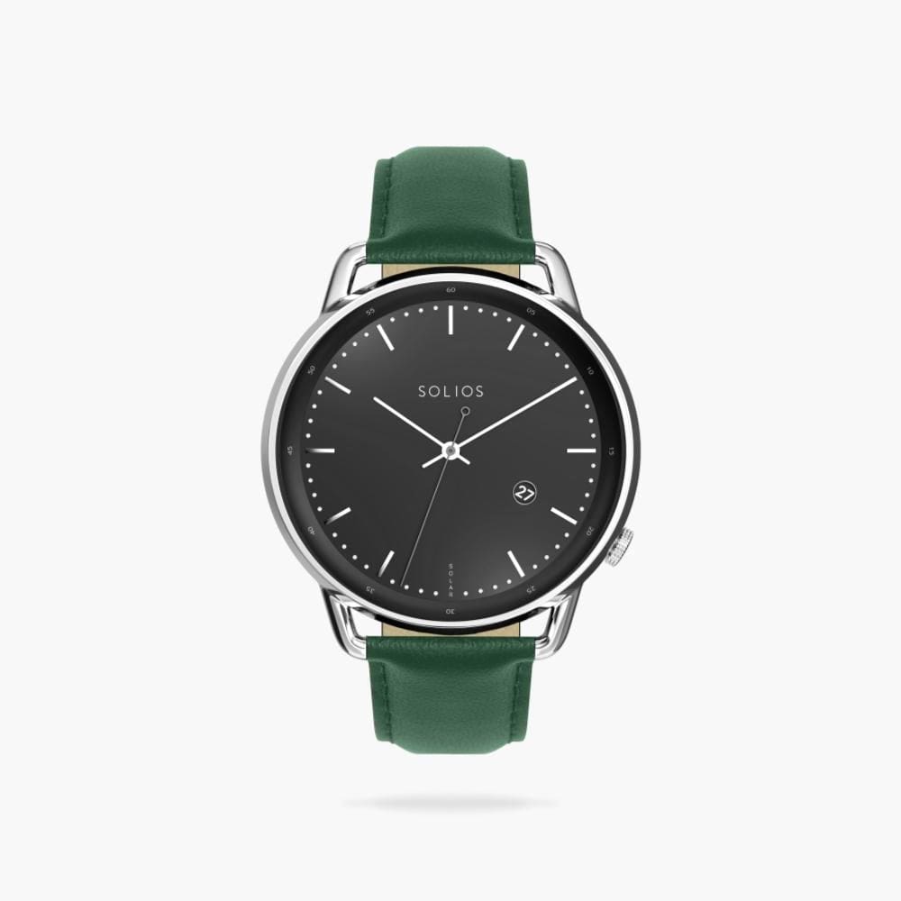 The Solar Curve | Black Dial - Silver Case | Green Vegan Leather