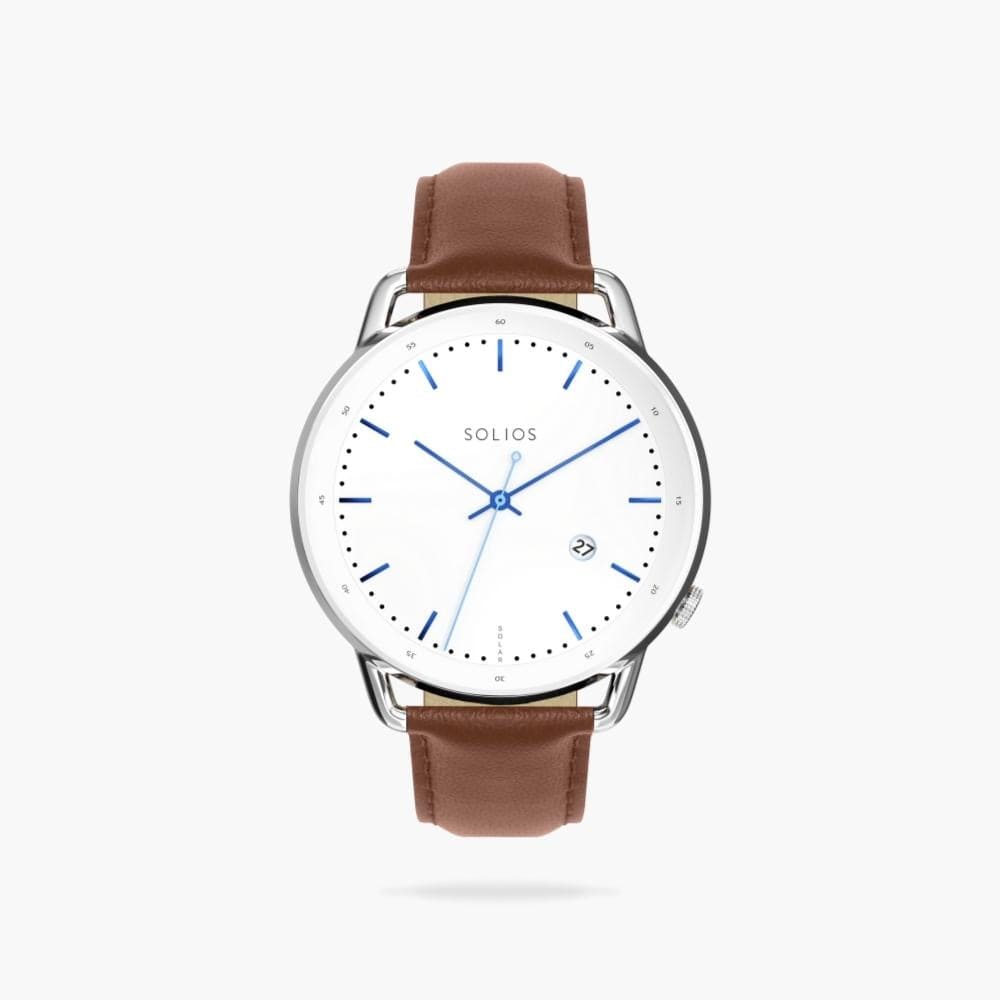 The Solar Curve | White Dial - Silver Case | Brown Vegan Leather