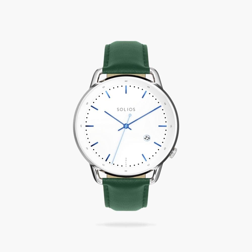 The Solar Curve | White Dial - Silver Case | Green Vegan Leather