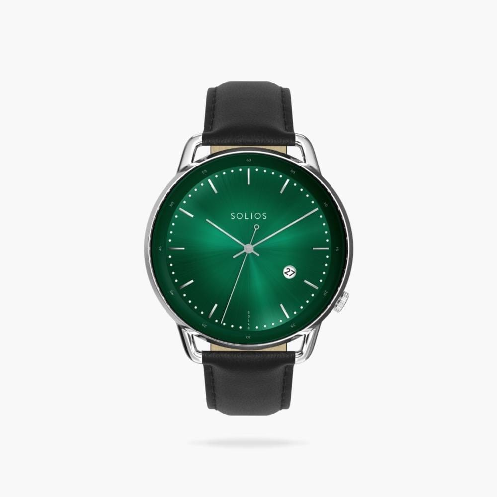 The Solar Curve | Green Dial - Silver Case | Black Vegan Leather