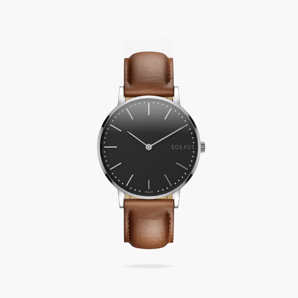 The Solar Classic | Black Dial - Silver Case | Brown Vegan Leather
