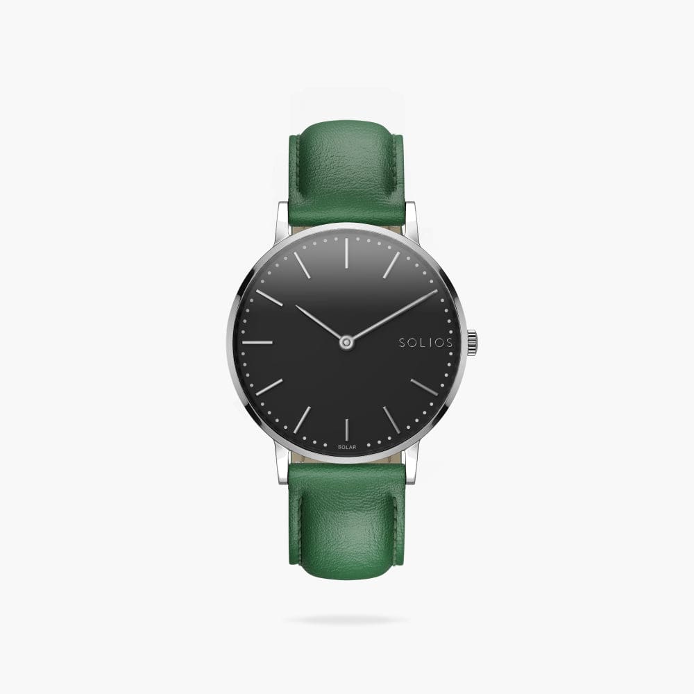 The Solar Classic | Black Dial - Silver Case | Green Vegan Leather