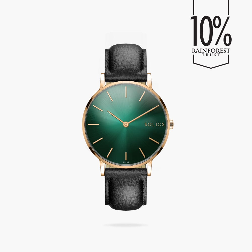 The Rainforest Classic | Green Dial - Rose Gold Case | Black Vegan Leather