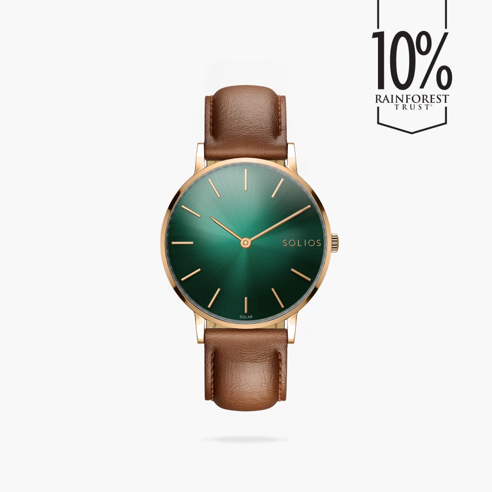 The Rainforest Classic | Green Dial - Rose Gold Case | Brown Vegan Leather