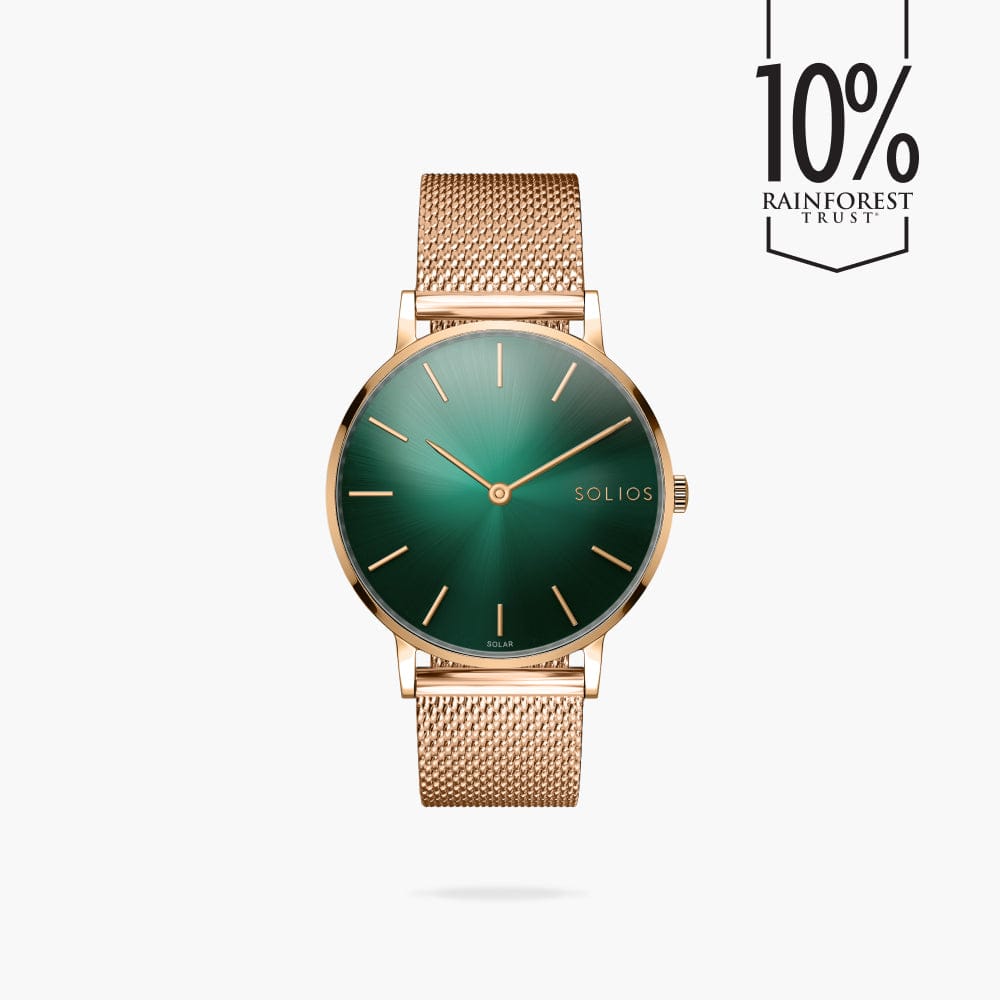 The Rainforest Classic | Green Dial - Rose Gold Case | Rose Gold Mesh