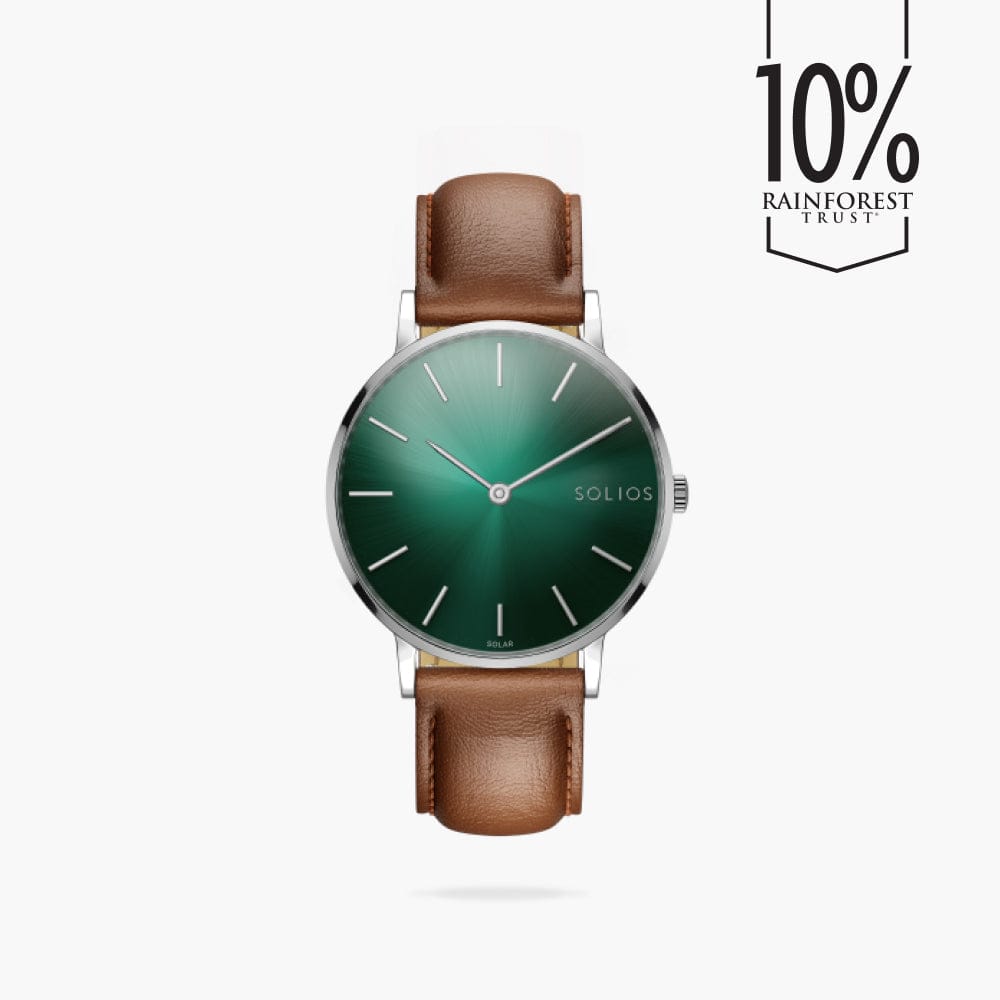 The Rainforest Classic | Green Dial - Silver Case | Brown Vegan Leather