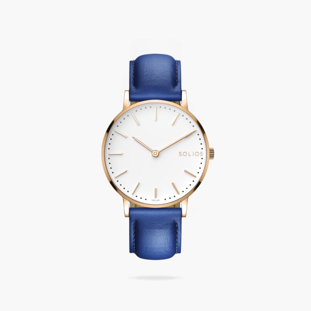 The Solar Classic | White Dial - Rose Gold Case | Blue Vegan Leather